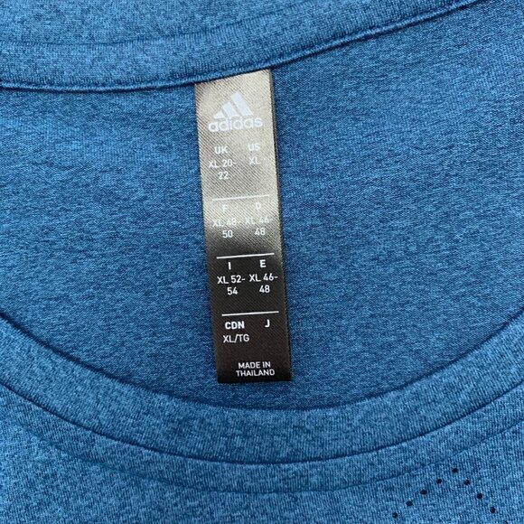 Adidas T Shirt Size XL Laser Pierced Spell Out Logo Crop Tee Blue Short Sleeve - Picture 3 of 9